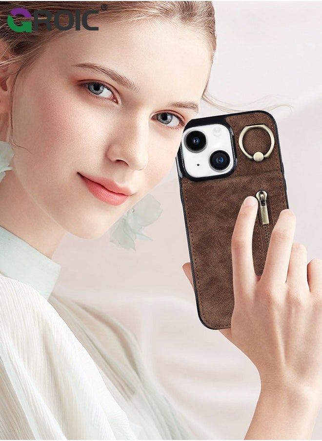 GROIC - For iPhone 15 6.1 Inch Case Flip Wallet Case with 5 Cards Holder and Zipper Purse, PU Leather Magnetic Buttons Ring Stand with Card Holder [RFID Blocking] Flip Shell for iPhone 15 Cover - Image 1
