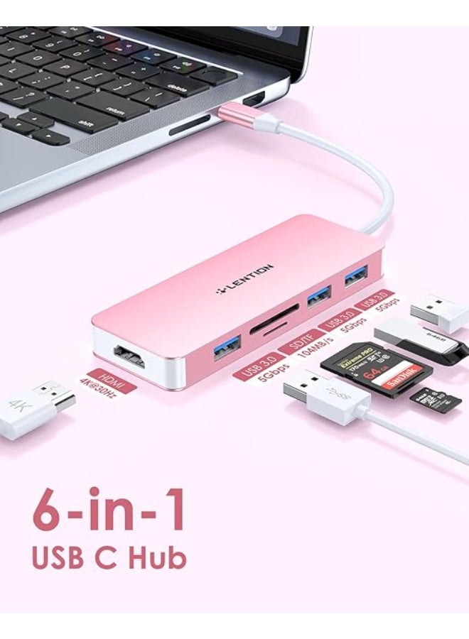 Lention LENTION USB C Hub with 4K HDMI, 3 USB 3.0, SD/Micro SD Card Reader Compatible 2023-2016 MacBook Pro, New Mac Air/Surface, Stable Driver Certified Multi-Port Adapter (CB-C18, Rose Gold)  - Image 4