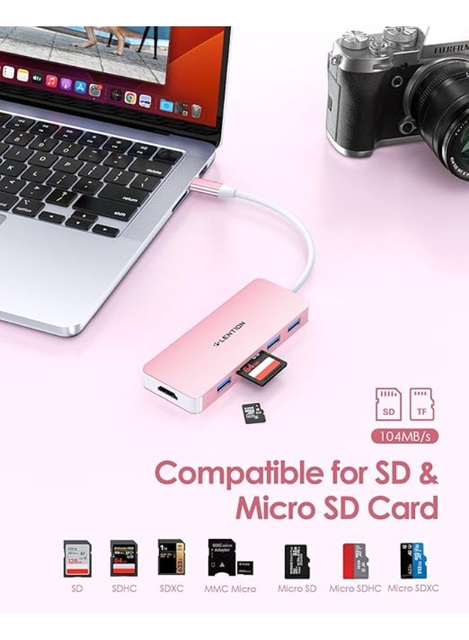 Lention LENTION USB C Hub with 4K HDMI, 3 USB 3.0, SD/Micro SD Card Reader Compatible 2023-2016 MacBook Pro, New Mac Air/Surface, Stable Driver Certified Multi-Port Adapter (CB-C18, Rose Gold)  - Image 1