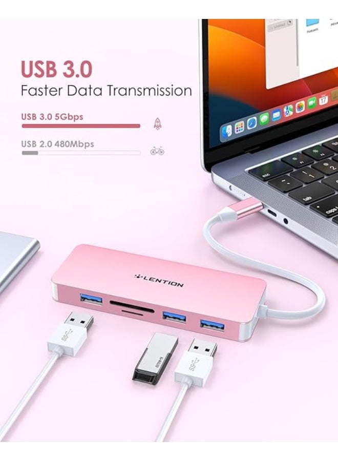 Lention LENTION USB C Hub with 4K HDMI, 3 USB 3.0, SD/Micro SD Card Reader Compatible 2023-2016 MacBook Pro, New Mac Air/Surface, Stable Driver Certified Multi-Port Adapter (CB-C18, Rose Gold)  - Image 3