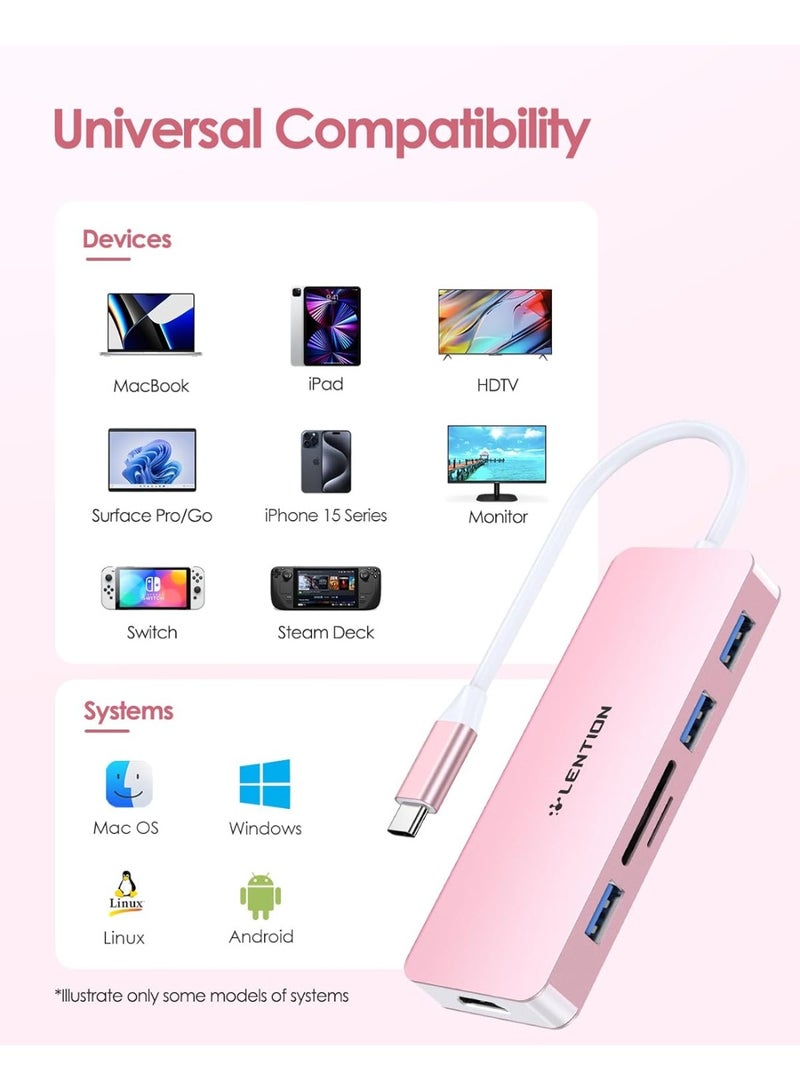 Lention LENTION USB C Hub with 4K HDMI, 3 USB 3.0, SD/Micro SD Card Reader Compatible 2023-2016 MacBook Pro, New Mac Air/Surface, Stable Driver Certified Multi-Port Adapter (CB-C18, Rose Gold)  - Image 5