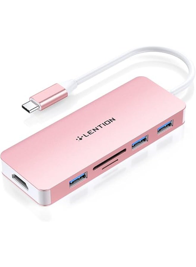 Lention LENTION USB C Hub with 4K HDMI, 3 USB 3.0, SD/Micro SD Card Reader Compatible 2023-2016 MacBook Pro, New Mac Air/Surface, Stable Driver Certified Multi-Port Adapter (CB-C18, Rose Gold)  - Image 2