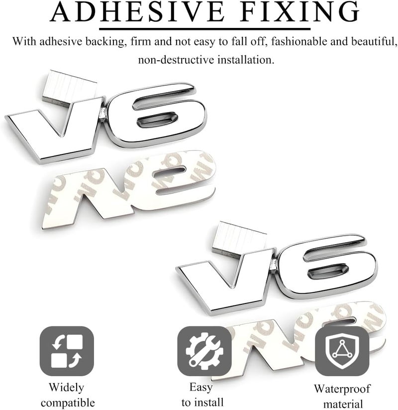 قطعتان من شعار V6 المعدني ثلاثي الأبعاد، شعار زخرفي كلاسيكي V6 لاسم اللوحة الجانبية الخلفية وباب المؤخرة، ملصق حروف الشعار للرفارف وصندوق السيارة، متوافق مع 4Runner Tacoma (فضي) مناسب تخزين ونقل - Image 3