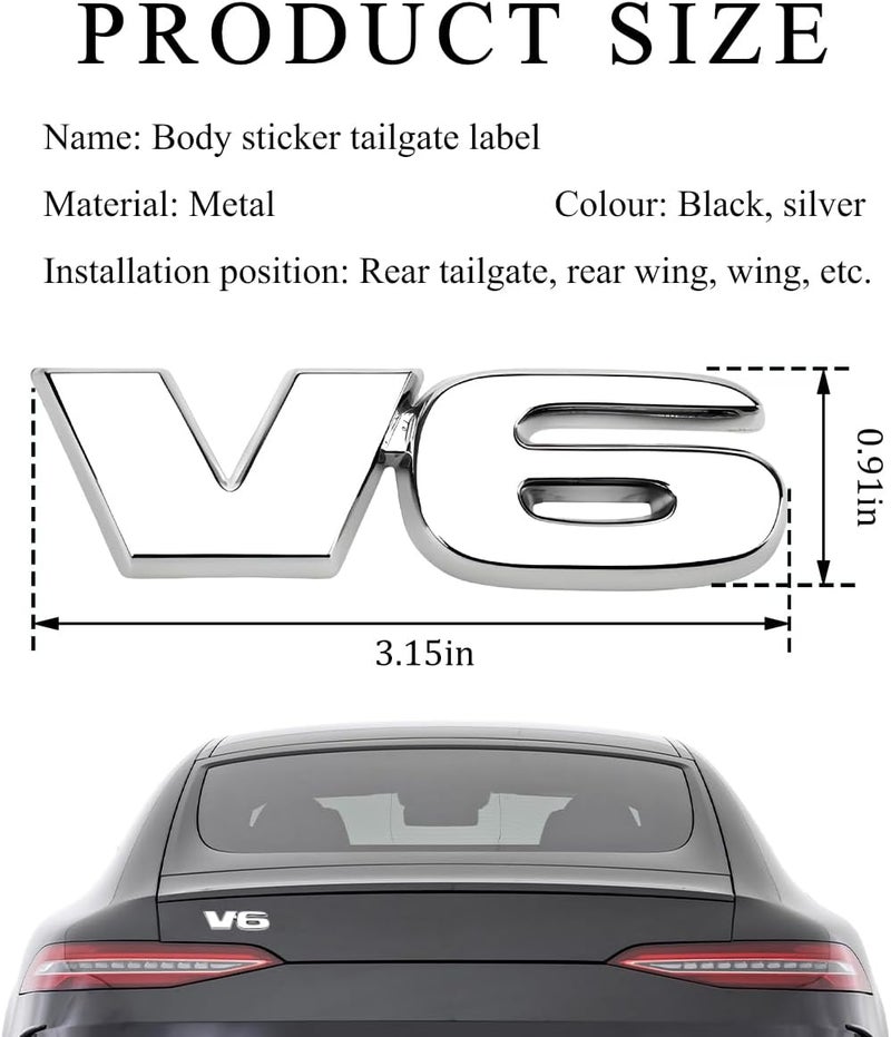 قطعتان من شعار V6 المعدني ثلاثي الأبعاد، شعار زخرفي كلاسيكي V6 لاسم اللوحة الجانبية الخلفية وباب المؤخرة، ملصق حروف الشعار للرفارف وصندوق السيارة، متوافق مع 4Runner Tacoma (فضي) مناسب تخزين ونقل - Image 2