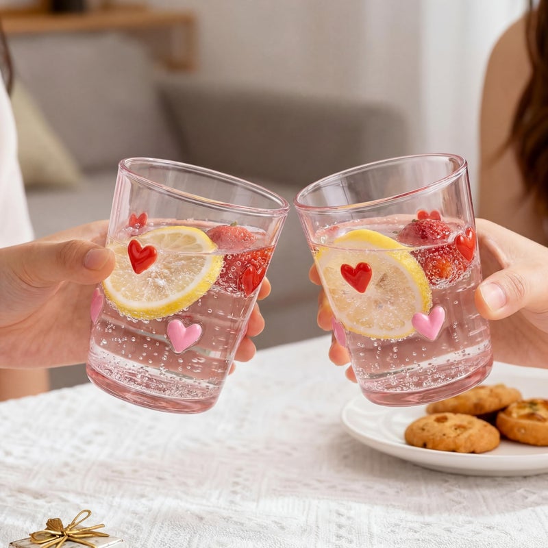 FoldTier 4pcs Heart Icon Juice Glasses 8.5 oz Red and Pink Heart Icon Wine Glasses Apprciation Gifts Bulk for Engagement Wedding Party Her Women Girlfriend Wife Present - Image 2