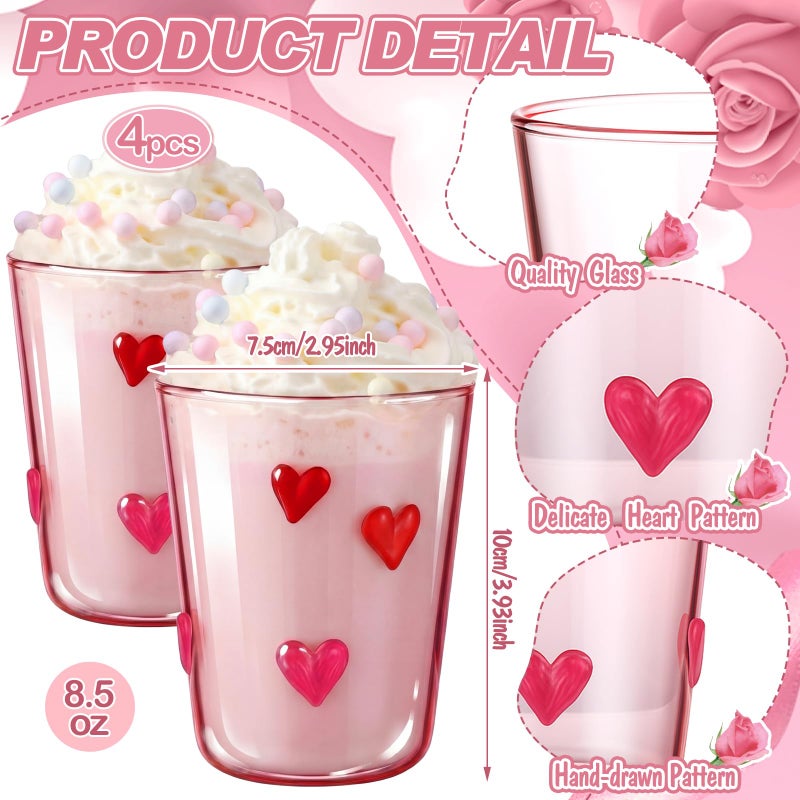 FoldTier 4pcs Heart Icon Juice Glasses 8.5 oz Red and Pink Heart Icon Wine Glasses Apprciation Gifts Bulk for Engagement Wedding Party Her Women Girlfriend Wife Present - Image 3