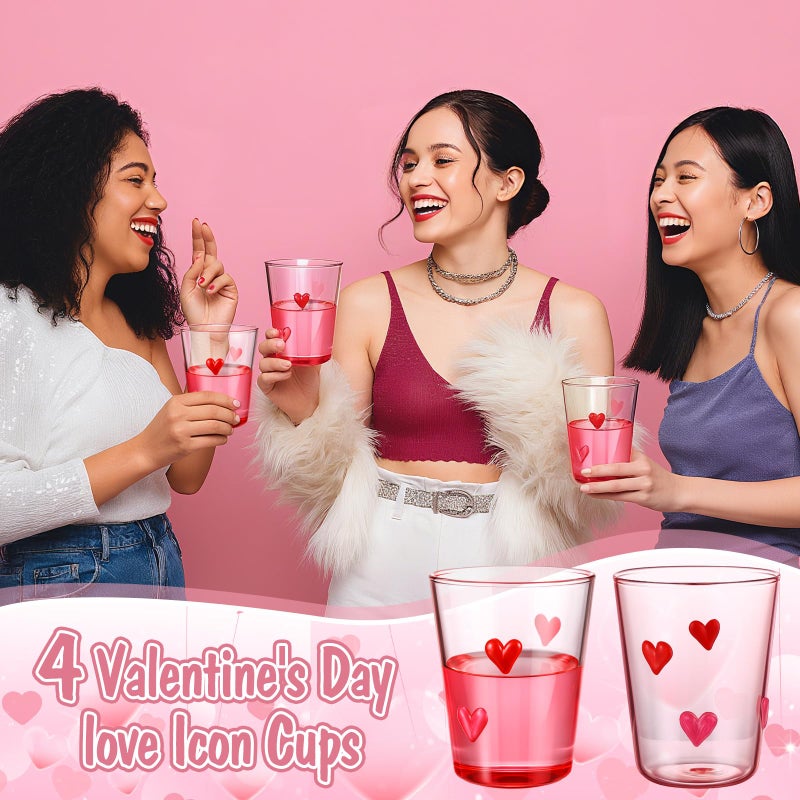 FoldTier 4pcs Heart Icon Juice Glasses 8.5 oz Red and Pink Heart Icon Wine Glasses Apprciation Gifts Bulk for Engagement Wedding Party Her Women Girlfriend Wife Present - Image 5