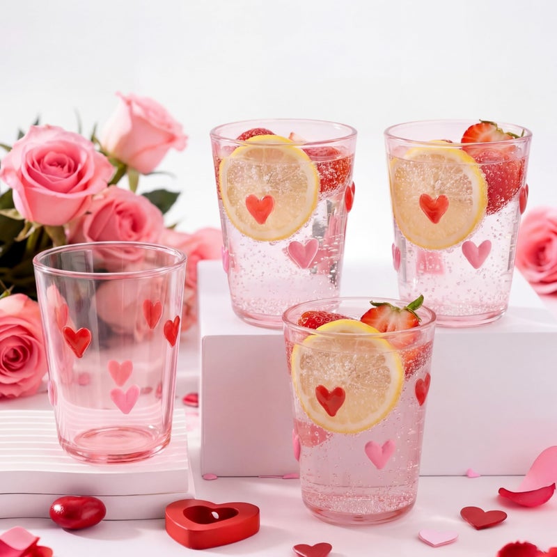 FoldTier 4pcs Heart Icon Juice Glasses 8.5 oz Red and Pink Heart Icon Wine Glasses Apprciation Gifts Bulk for Engagement Wedding Party Her Women Girlfriend Wife Present - Image 1