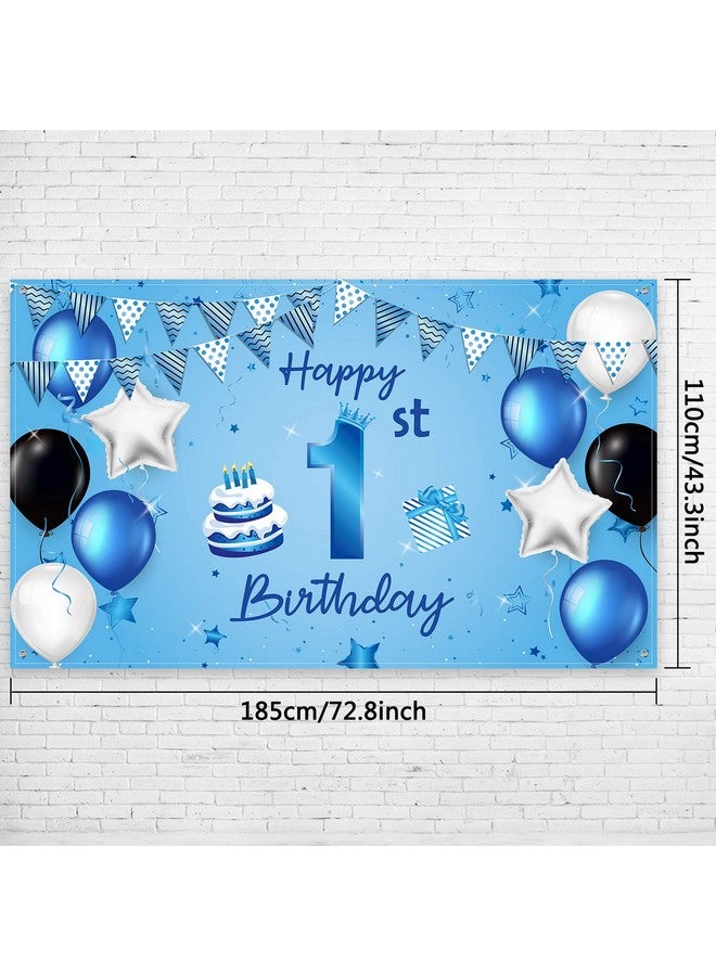 Blulu Happy 1St Birthday Backdrop Banner Blue Newborn Boys First Birthday Backdrop Photography Background For 1St Birthday Baby Shower Party Decorations Supplies 72.8 X 43.3 Inch - Image 2