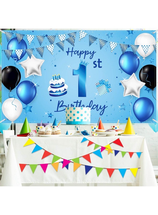 Blulu Happy 1St Birthday Backdrop Banner Blue Newborn Boys First Birthday Backdrop Photography Background For 1St Birthday Baby Shower Party Decorations Supplies 72.8 X 43.3 Inch - Image 5