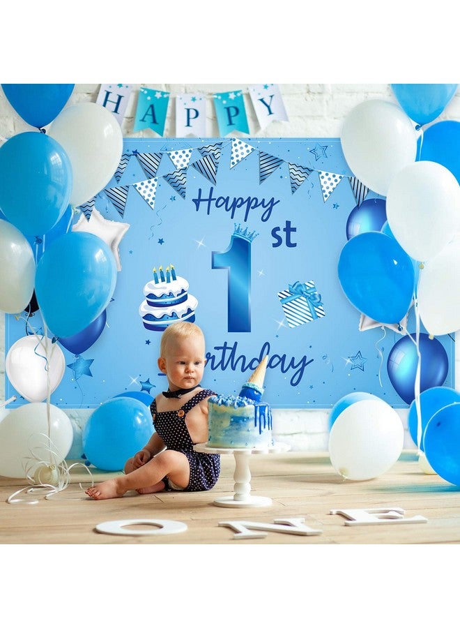 Blulu Happy 1St Birthday Backdrop Banner Blue Newborn Boys First Birthday Backdrop Photography Background For 1St Birthday Baby Shower Party Decorations Supplies 72.8 X 43.3 Inch - Image 3