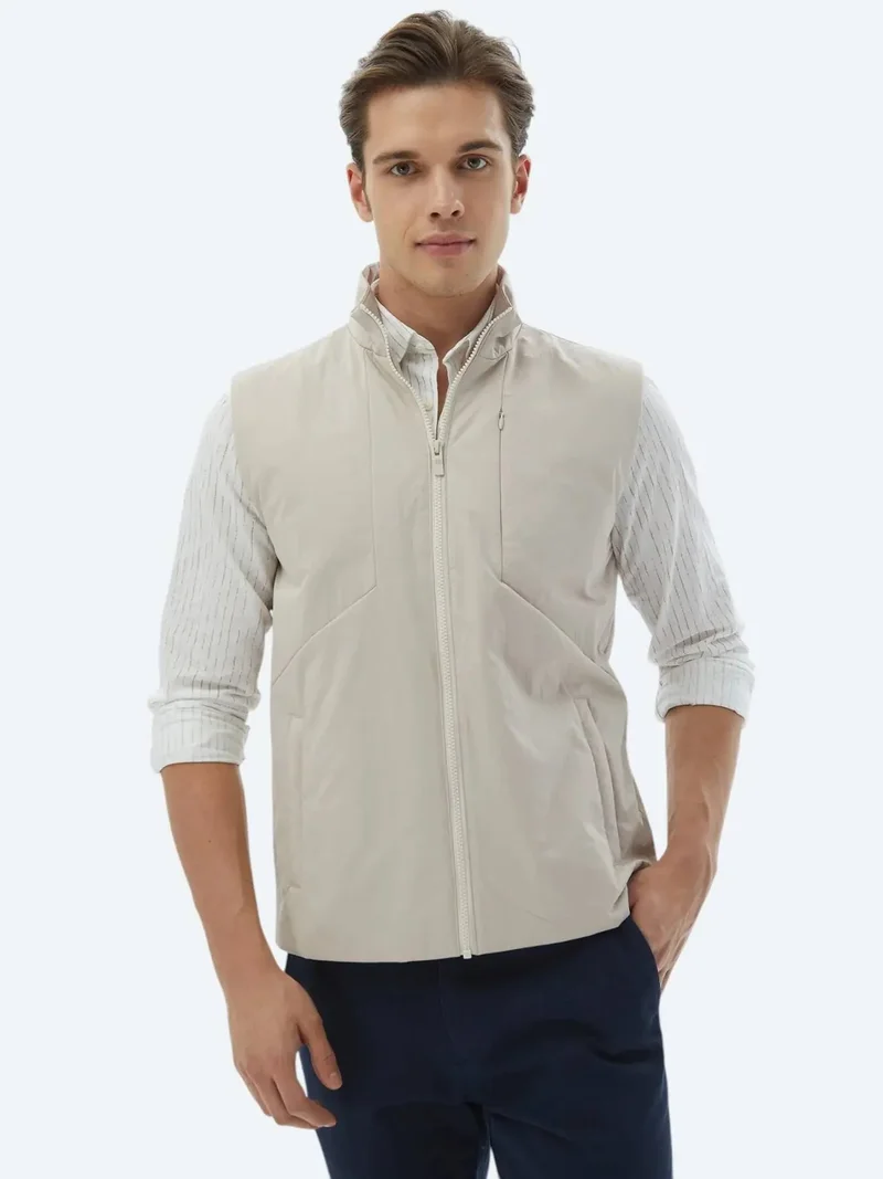 Kip Ecru Regular Fit Turtleneck Casual Weaving Puffer Vest