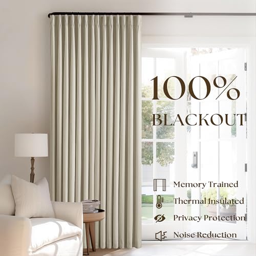 TWODRAPES 90 Inch 100% Blackout Linen Pleated Curtains 2 Panels for Living Room Pinch Pleated Back Tab Black Out Drapes Memory Shape Taupe Heat Reducing Pinch Pleat Window Curtains for Bedroom 90 Inches Long - Image 3