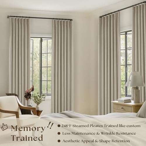 TWODRAPES 90 Inch 100% Blackout Linen Pleated Curtains 2 Panels for Living Room Pinch Pleated Back Tab Black Out Drapes Memory Shape Taupe Heat Reducing Pinch Pleat Window Curtains for Bedroom 90 Inches Long - Image 2