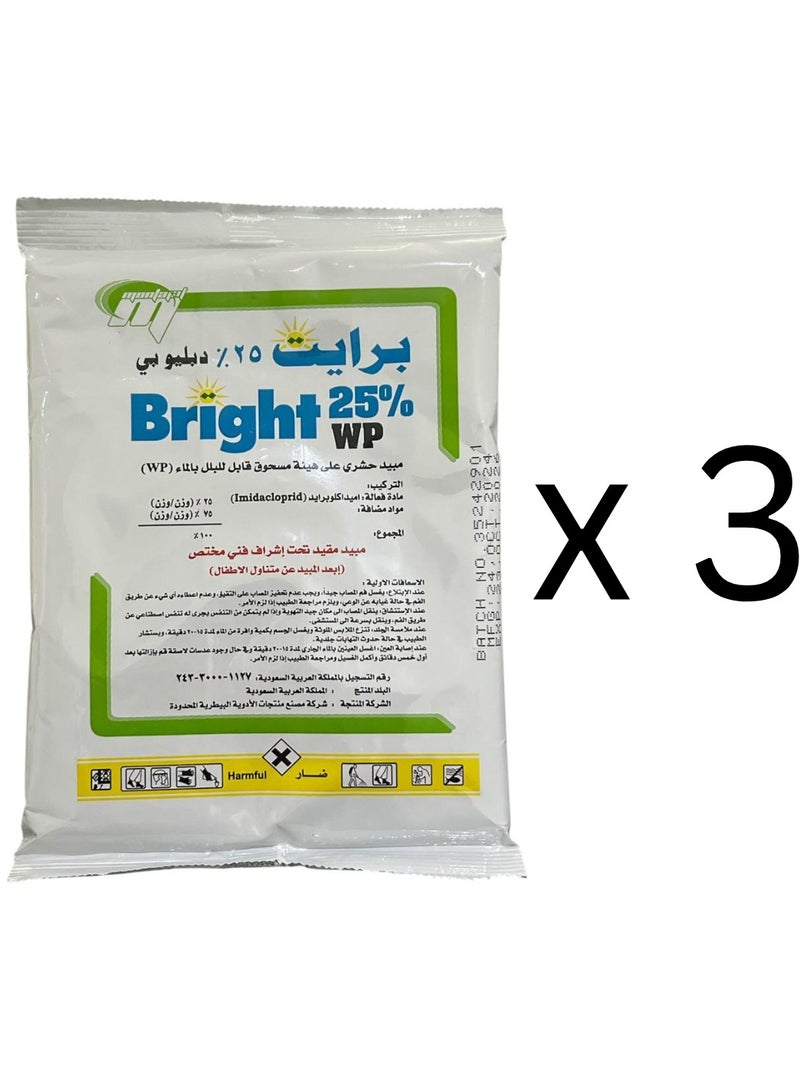 Bright 3 Pcs Bright WP 25% Insecticide, Wettable Powder 100g, Bed Bug & Insect Killer, Water-Soluble, Fast Acting for Indoor Outdoor Use, Home Garden Protection (Packaging May Vary)