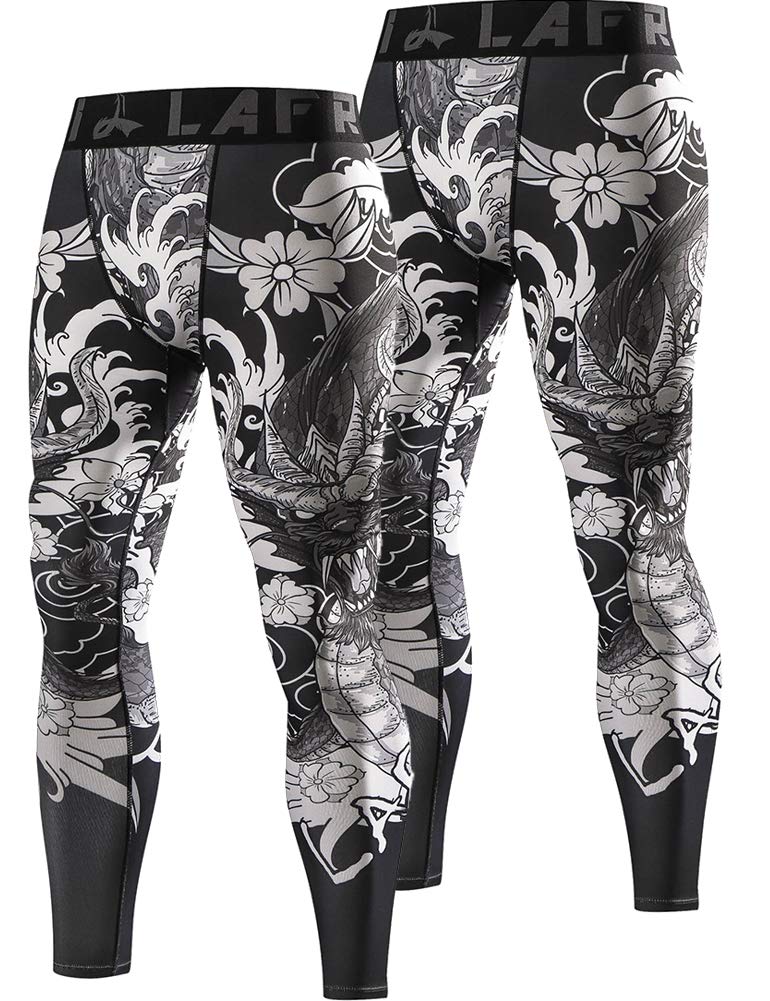 LAFROI Men's 2-Pack Quick Dry Cool Compression Fit Tights Leggings Waistband-YSK08 Dragon Size XL - Image 1