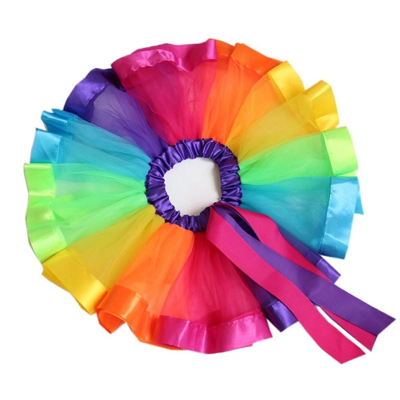 BGFKS Layered Ballet Tulle Rainbow Tutu Skirt for Little Girls Dress Up with Colorful Hair Bows (Rainbow,4-8X) - Image 2