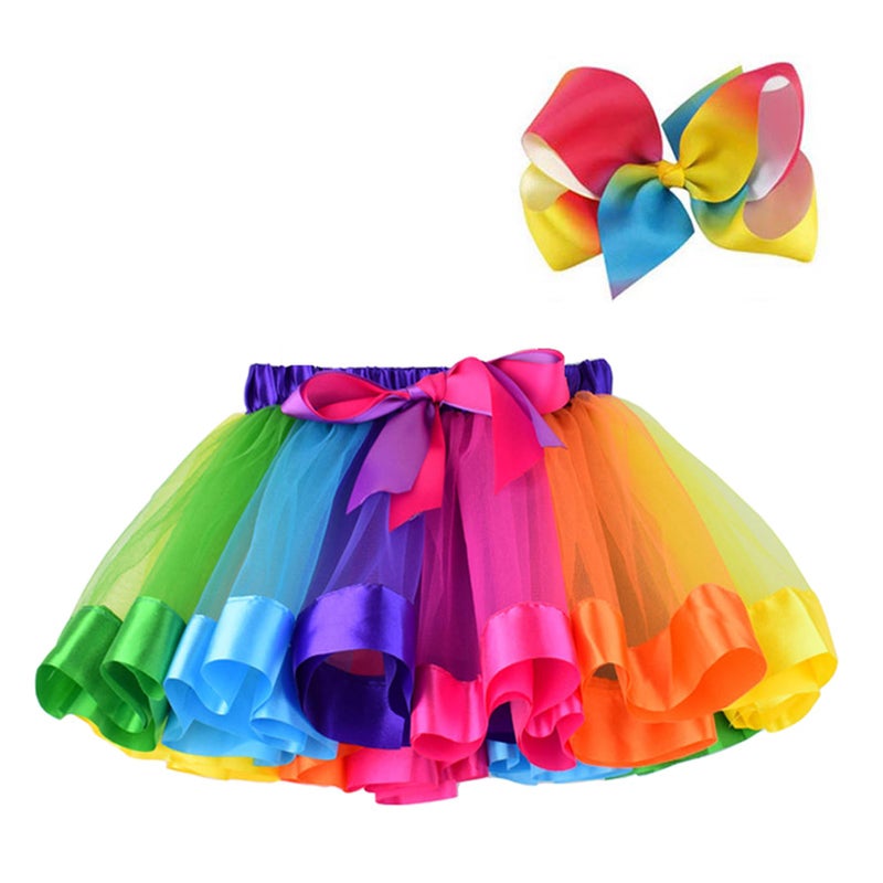 BGFKS Layered Ballet Tulle Rainbow Tutu Skirt for Little Girls Dress Up with Colorful Hair Bows (Rainbow,4-8X) - Image 1