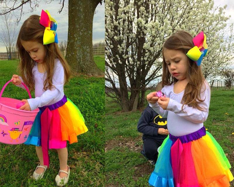 BGFKS Layered Ballet Tulle Rainbow Tutu Skirt for Little Girls Dress Up with Colorful Hair Bows (Rainbow,4-8X) - Image 5