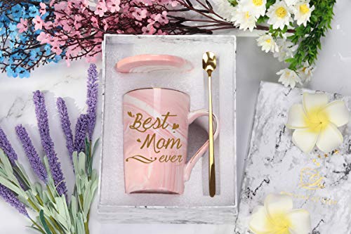 Toshiy Best Mom Mug - Birthday and Mother's Day Gift from Daughter or Son - 14 Ounce Pink Mug with Spoon, Cup Mat, and Gift Box - Image 2