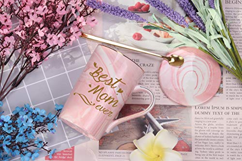 Toshiy Best Mom Mug - Birthday and Mother's Day Gift from Daughter or Son - 14 Ounce Pink Mug with Spoon, Cup Mat, and Gift Box - Image 3
