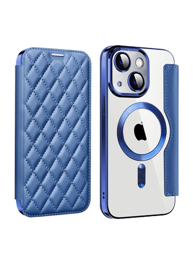 S-TOP Case For iPhone 14 Plus Shield Magsafe RFID Anti-theft Rhombus Leather Phone Case - Image 1