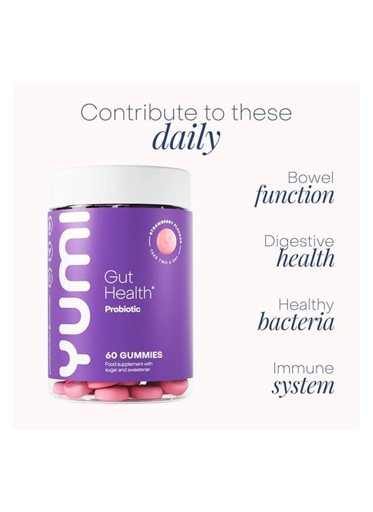 Yumi Nutrition - Yumi Nutrition Probiotic Gut Health Gummies | Effective for Digestion, Vegan and Gluten-Free  60 Gummies | Strawberry Flavour - Image 1