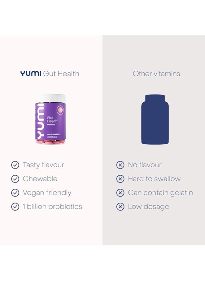 Yumi Nutrition - Yumi Nutrition Probiotic Gut Health Gummies | Effective for Digestion, Vegan and Gluten-Free  60 Gummies | Strawberry Flavour - Image 1