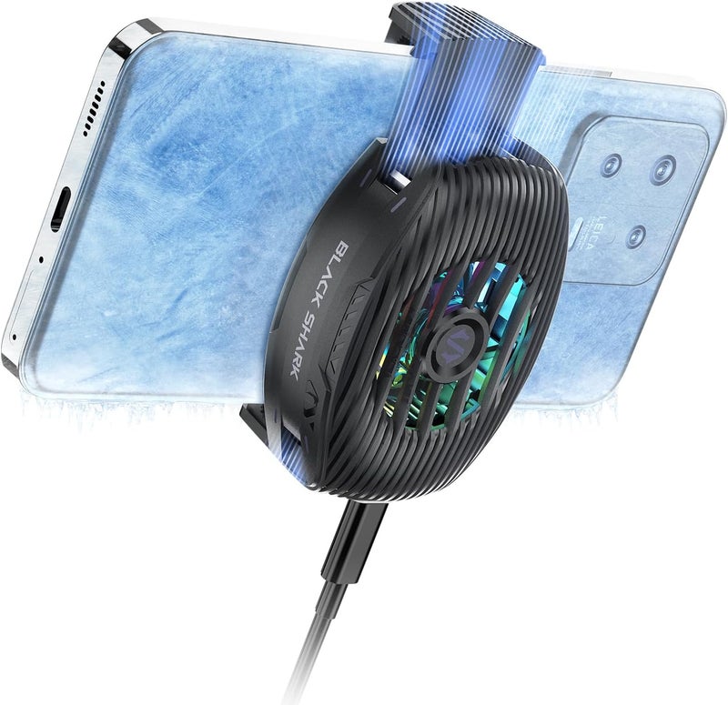 بلاك شارك مبرد هاتف محمول للألعاب من بلاك شارك FunCooler 5 Neo، مبرد هاتف ذكي سلكي، خفيف الوزن، مع إضاءة RGB، مبرد هاتف لأجهزة iPhone/Android بحجم 68-85 مم، برغي تثبيت (أسود) - Image 1