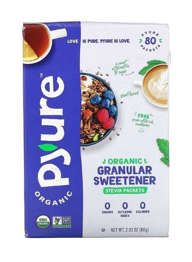 Pyure Organic Granular Stevia Sweetener Sugar Substitute Keto 80 Packets 0.035 oz 1 g Each - Image 1