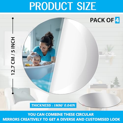 Goelite Silver Acrylic for Painting & Art and Craft Purpose | This is NOT A Real Mirror | 6 Inch X 6 Inch Pack of 4 | Round Circle Mirror for Lippan Art, and Many More - Image 5