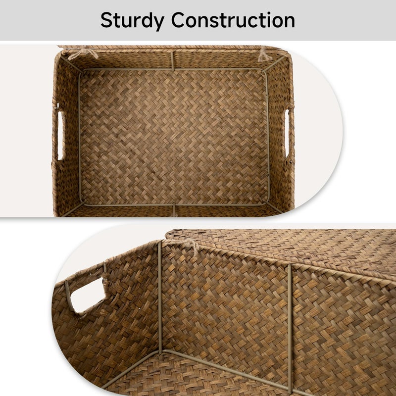 StorageWorks Wicker Baskets with Lid for Organizing, Seagrass Storage Baskets for Shelves, Decorative Box with Built-in Handles, Brown, Large, 1 Pack - Image 5