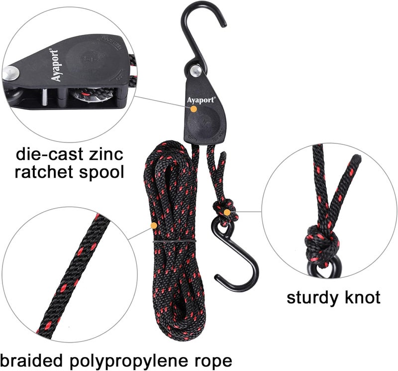 Ayaport Kayak Rope Tie Down Ratchet Straps Bow and Stern Ratcheting Tie Downs Rope Hanger Kayak and Canoe Accessories - Image 2