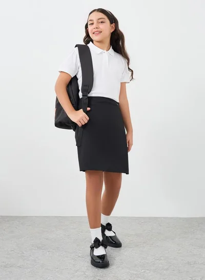 Styli Girls School Uniform Black Plain Skorts with Button Detail