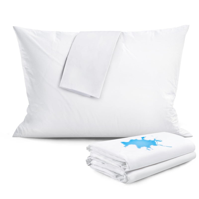 FAUNNA Waterproof Pillow Protectors Zippered, 600 Thread-Count 100% Cotton, Premium Bed Pillowcases Covers, Stain Proof, Soft, Comfortable, Quiet, Breathable, Standard, 20 x 26 inch, White, 4 Pack - Image 1