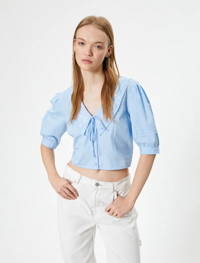 كوتون Puff Sleeve Blouse