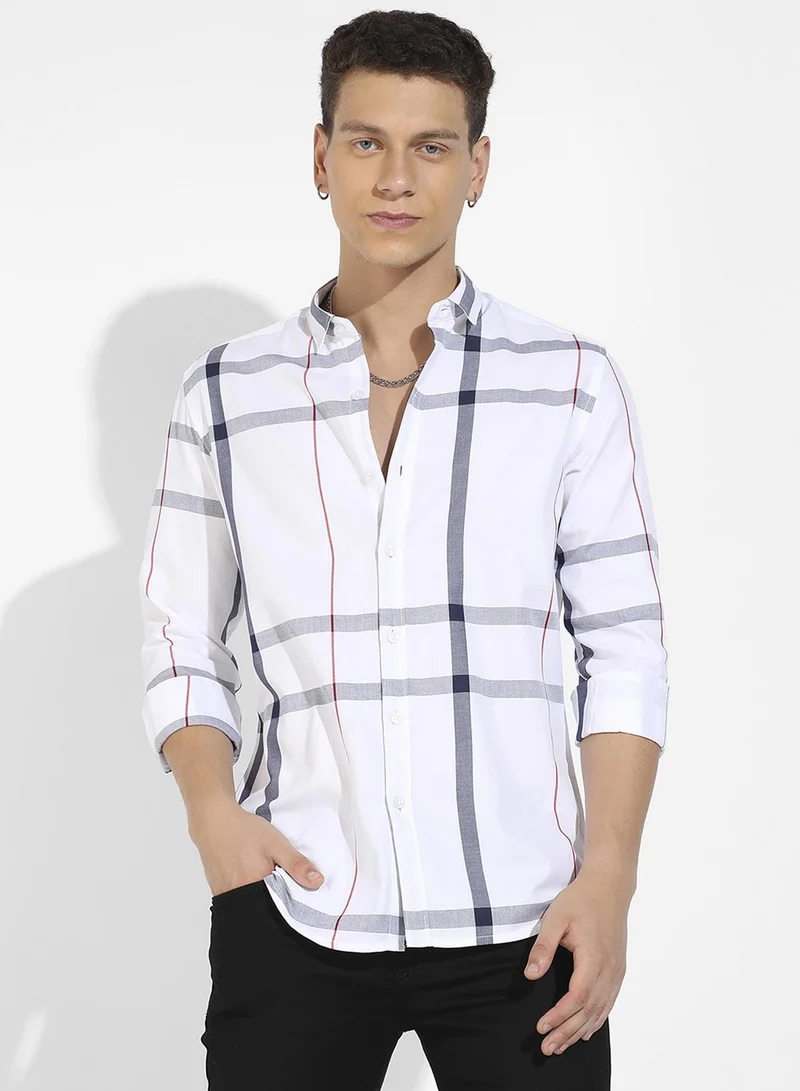 Campus Sutra Campus Sutra Men's Tartan Plaid White Button Up Regular Fit Shirt For Casual Wear | Cotton Twill Spread Collar Shirt Crafted With Regular Sleeve & Comfort Fit For Everyday Wear