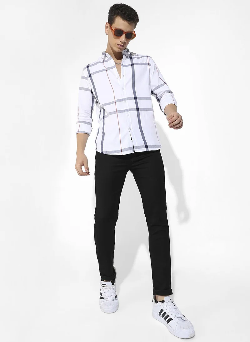 Campus Sutra Campus Sutra Men's Tartan Plaid White Button Up Regular Fit Shirt For Casual Wear | Cotton Twill Spread Collar Shirt Crafted With Regular Sleeve & Comfort Fit For Everyday Wear