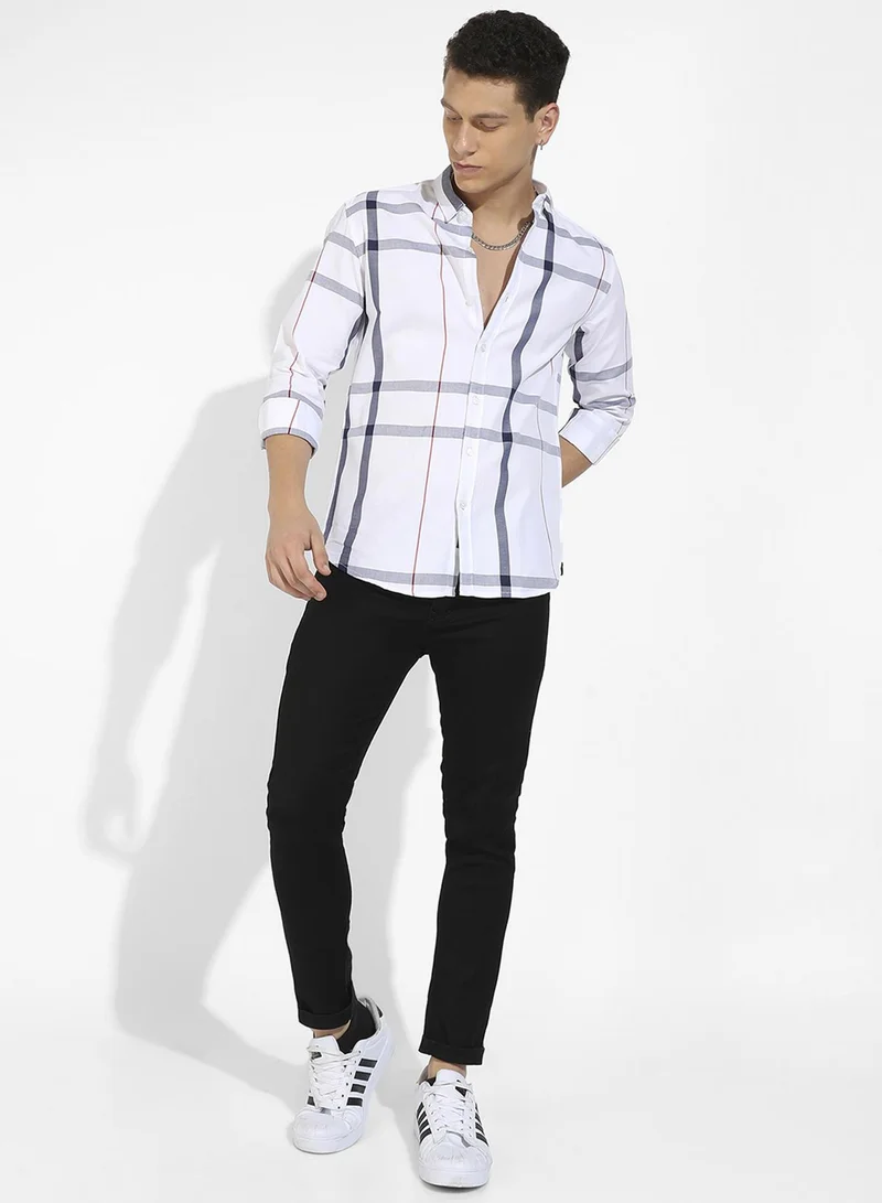 Campus Sutra Campus Sutra Men's Tartan Plaid White Button Up Regular Fit Shirt For Casual Wear | Cotton Twill Spread Collar Shirt Crafted With Regular Sleeve & Comfort Fit For Everyday Wear
