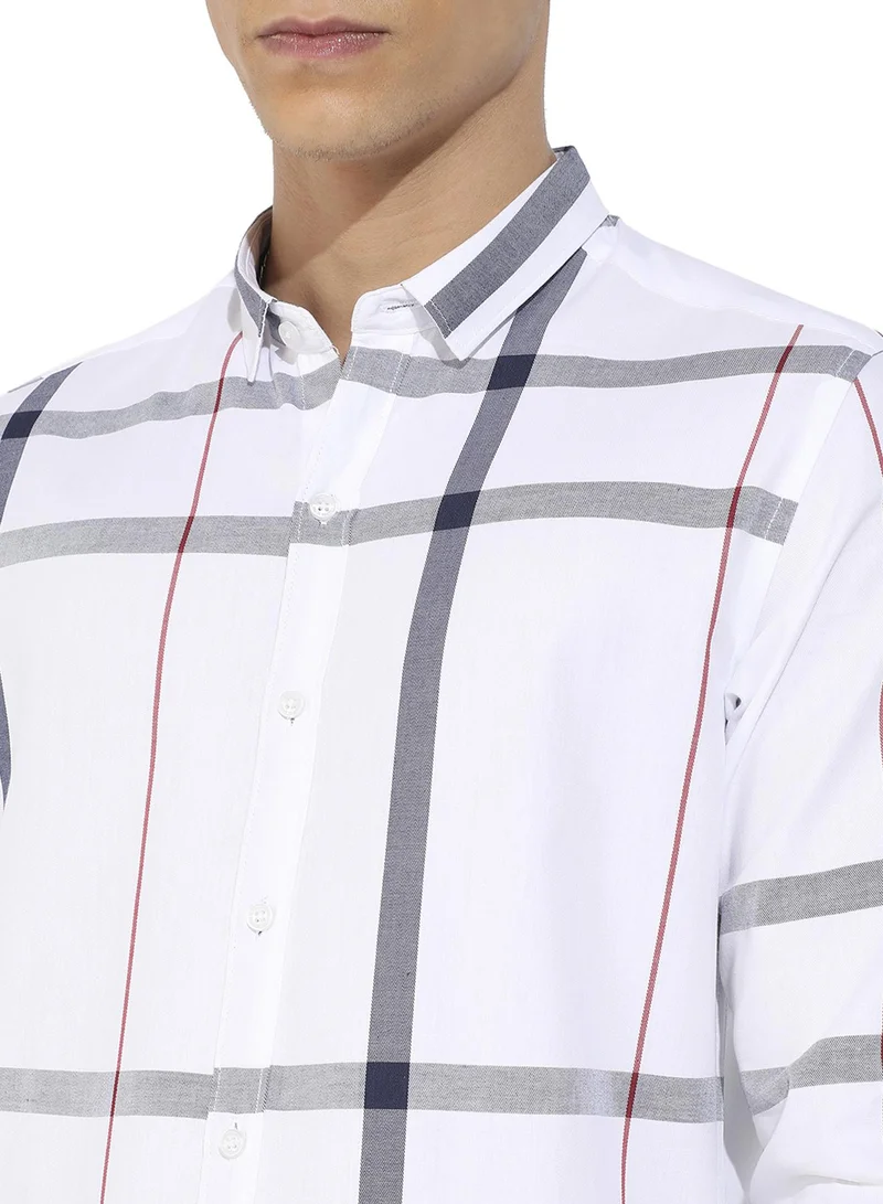 Campus Sutra Campus Sutra Men's Tartan Plaid White Button Up Regular Fit Shirt For Casual Wear | Cotton Twill Spread Collar Shirt Crafted With Regular Sleeve & Comfort Fit For Everyday Wear