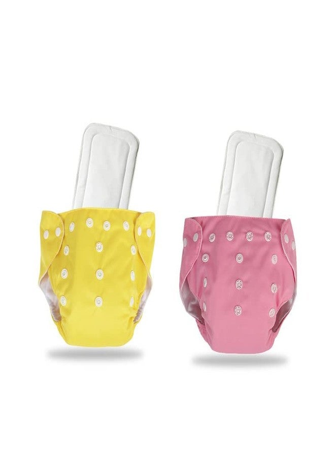 First Trend Cloth Diaper- Reusable, Washable and Adjustable Snap Buttons Cloth Diaper For Babies (0-36 Months Newborn) With Wet-Free Insert Pads (Set of 2) (Yellow,Pink) - Image 1