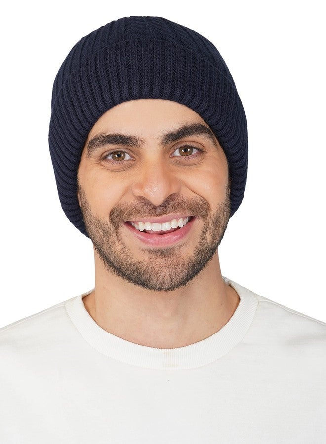 iSWEVEN Winter Cap for Men & Women | Inside Fur Woolen Unisex Beanie Cap | Men's and Women's Warm Winter Hat Unisex-Adult Soft Wool Slouchy Stylish Skull Beanie Cap (WC4138B, Blue, Free Size) - Image 2