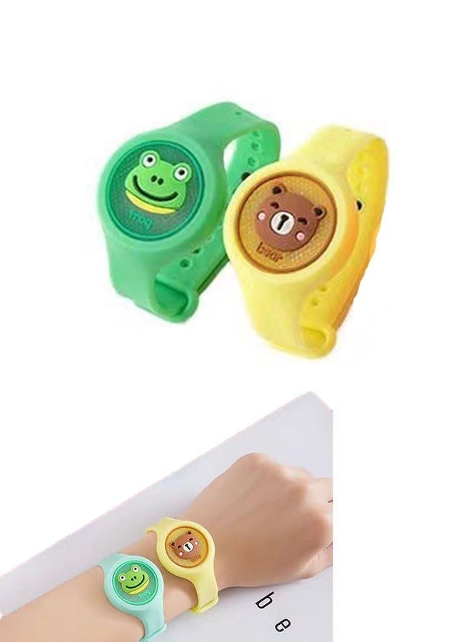 2PCS Cartoon Frog Bear Flashing Mosquito Repellent Wristband, Portable Glowing Mosquito-Repellent Watch for Children and Adults, Adjustable Silicone Buckle, Summer Outdoor Essential - Image 2