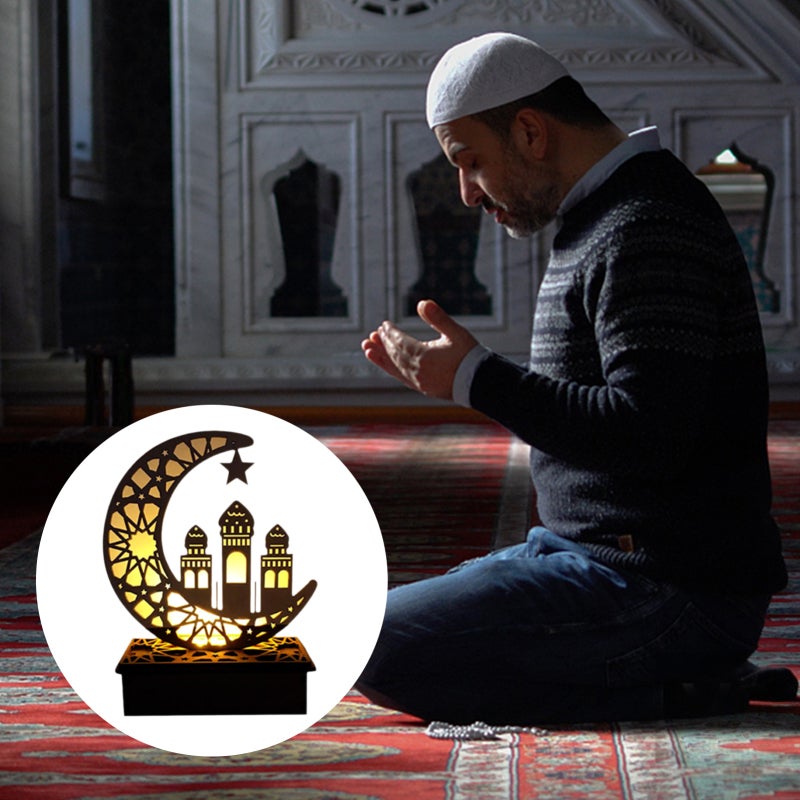 Ramadan Led Lamp: Solid Wood Stable Structure - Ramadan Eid Festival Elements Moon Led Lamp for Home Decoration And Night Light Use - Image 3