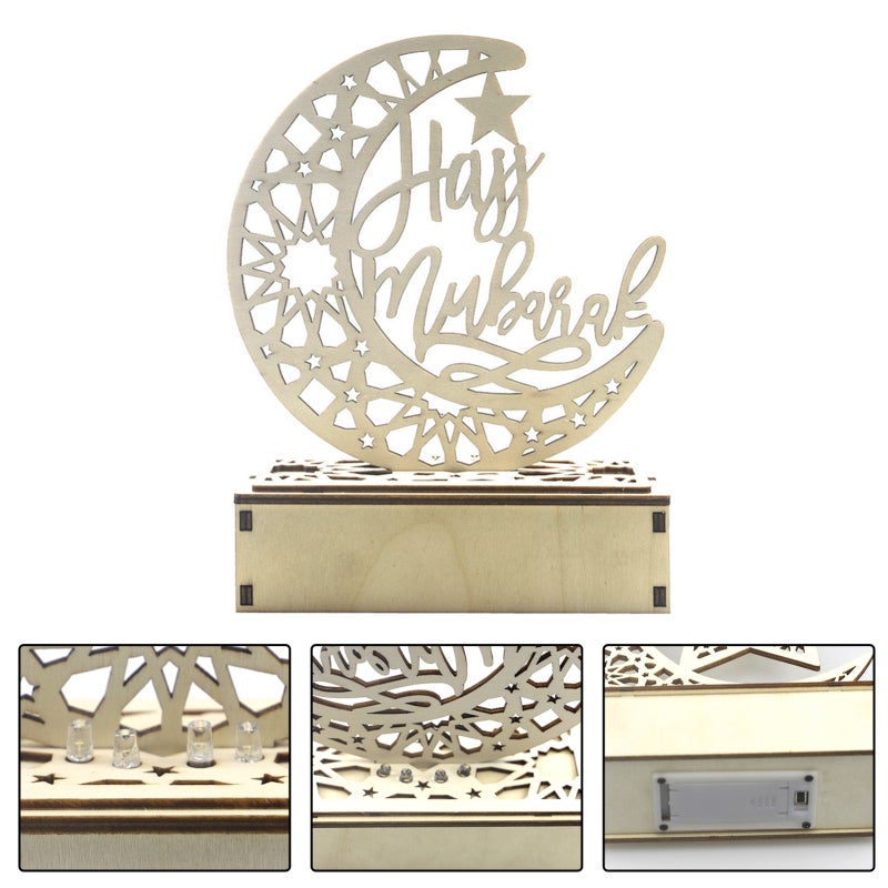 Ramadan Led Lamp: Solid Wood Stable Structure - Ramadan Eid Festival Elements Moon Led Lamp for Home Decoration And Night Light Use - Image 5