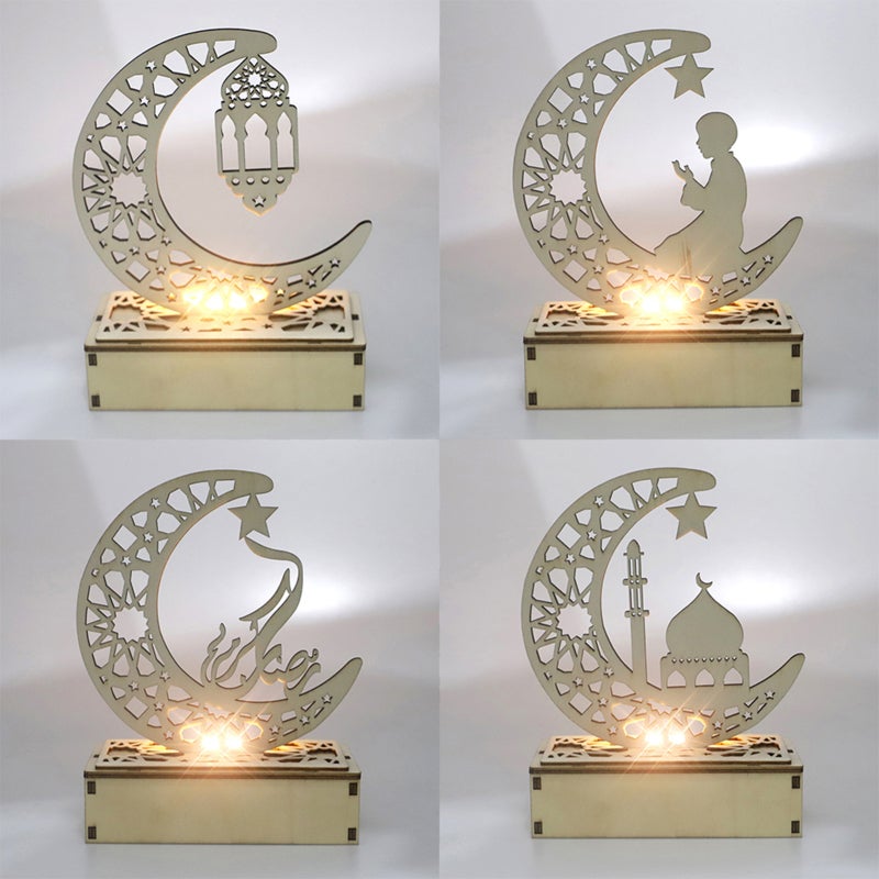 Ramadan Led Lamp: Solid Wood Stable Structure - Ramadan Eid Festival Elements Moon Led Lamp for Home Decoration And Night Light Use - Image 2