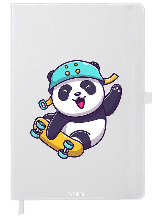 Theodor Designer A5 Thick White Hardcover Notebook Skiing Panda - Image 1