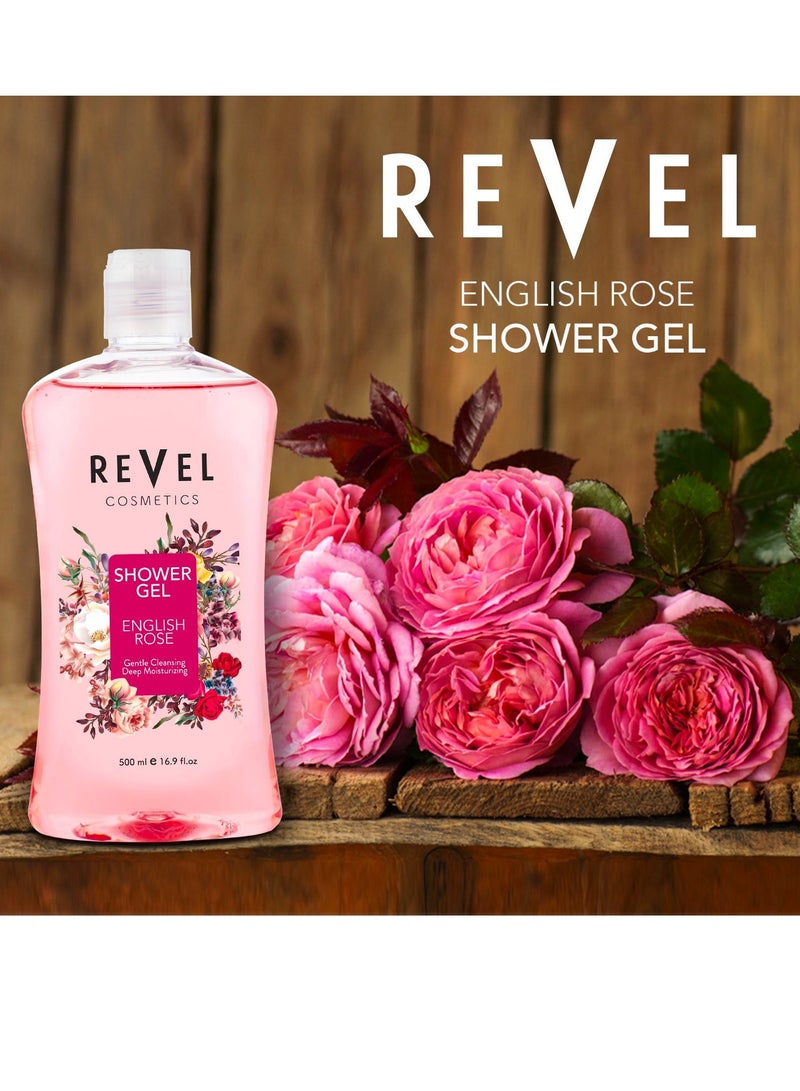 Revel جل الاستحمام ريفيل إنجلش روز 500 مل وردي، منظف لطيف، ترطيب عميق، للاستخدام اليومي، غسول مرطب للجسم، للرجال والنساء، الاستحمام والجسم، لجميع أنواع البشرة - Image 2