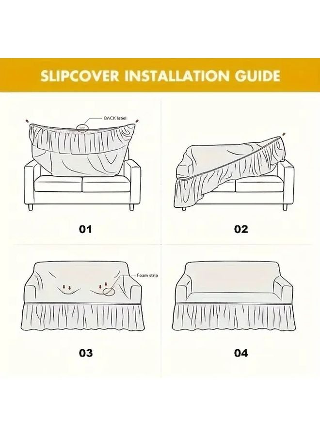 غطاء أريكة بمقعد واحد مربع أسود مضاد للانزلاق مع هامش نمط هندسي قابل للتمدد واقي من القماش - Image 5