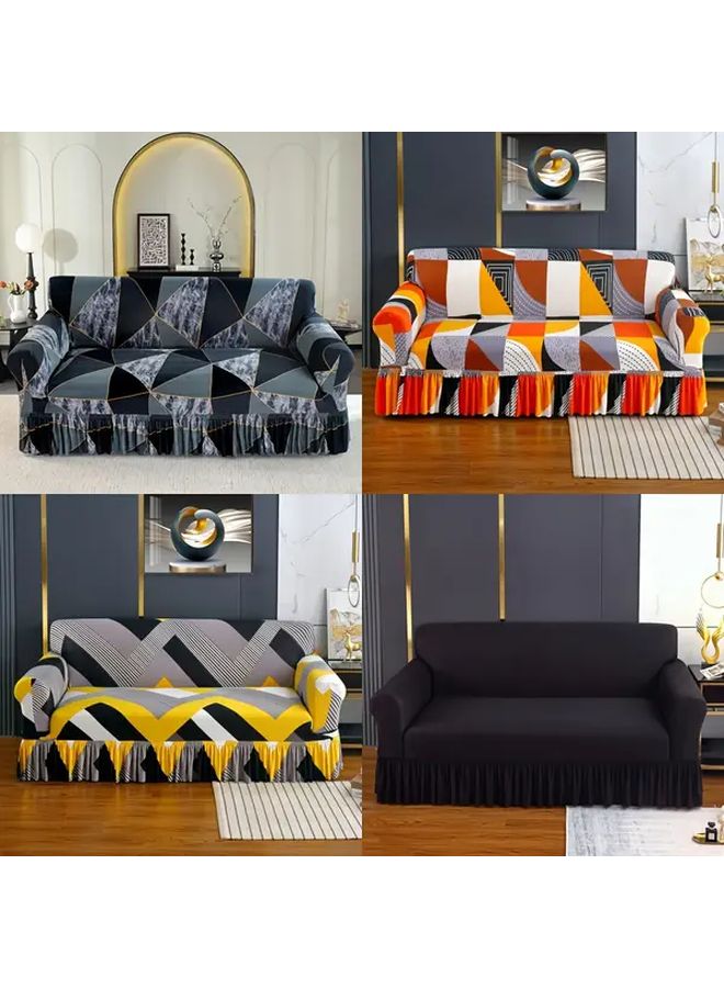 غطاء أريكة بمقعد واحد مربع أسود مضاد للانزلاق مع هامش نمط هندسي قابل للتمدد واقي من القماش - Image 2